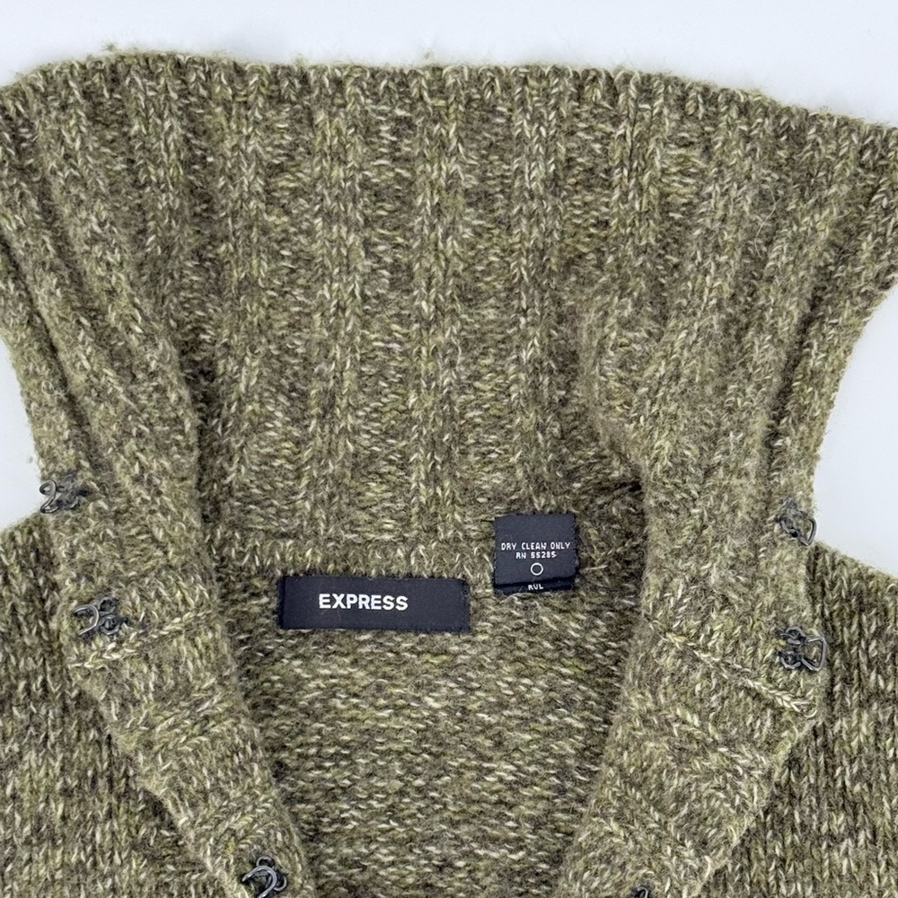 Vintage Express Merino Wool Blend Duster Cardigan Sweater S Olive Marled Knit - Picture 5 of 14